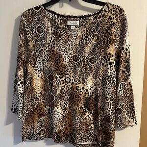 Charter Club xl petite leopard and Floral Print tee - Brown and Black